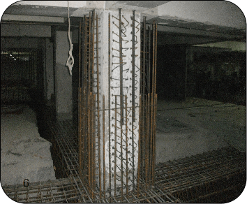 6、新增混凝土基础梁，先进行与原结构的植筋连接。柱截面加大植筋连接。