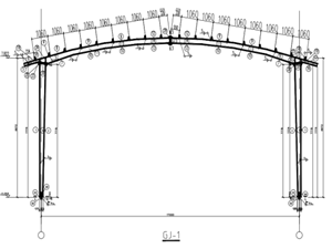 2.钢结构雨棚框架立面图